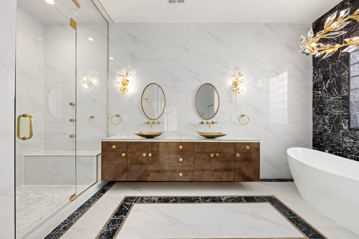 Master bath with a freestanding tub